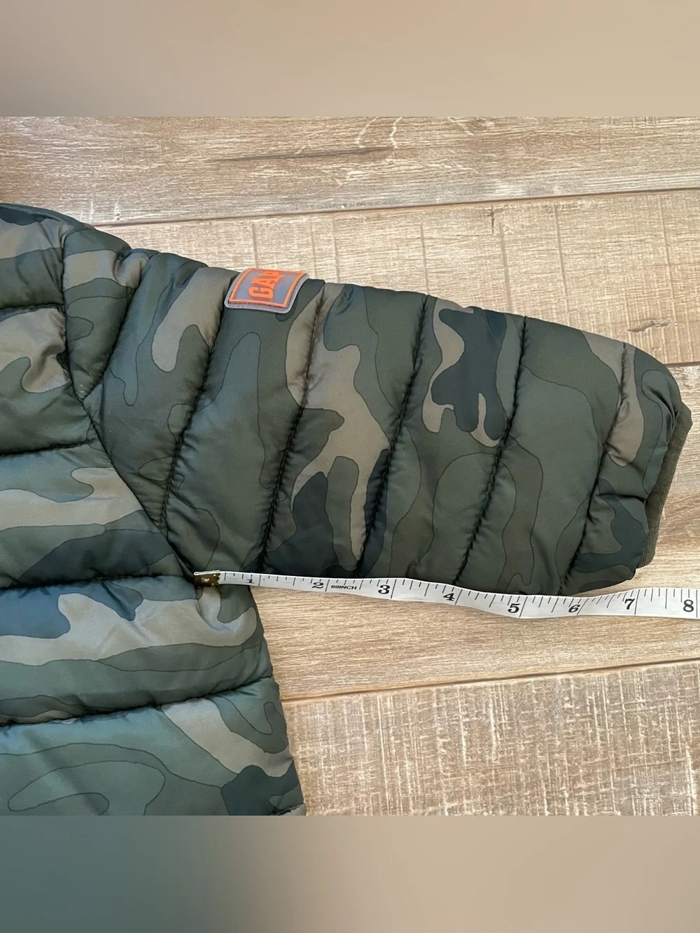 Baby Gap Boys 12-18M Camo Puffer Jacket Hood Bear Ears Orange Lined Coat